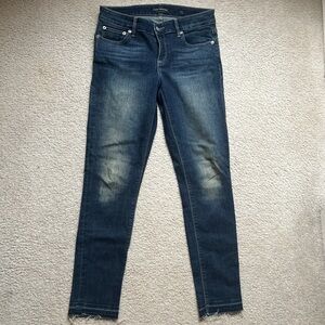 Lucky Brand Women Sz 4 /27 Lolita Skinny Dark Wash Frayed Cuff Jeans Distressed